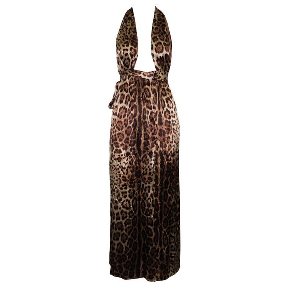 Reformation Leopard Print Plunging V Halterneck Midi Wrap Dress - Picture 1 of 8